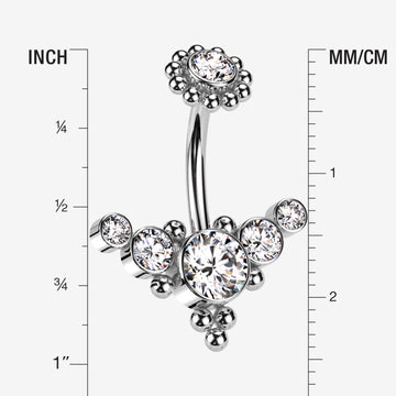 Detail View 1 of Bali Beaded Flora Sparkle Internally Threaded Belly Button Ring-Clear Gem